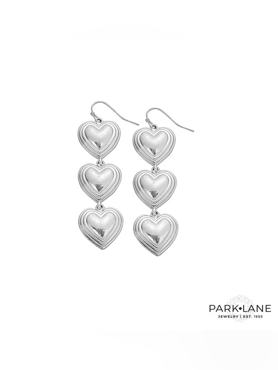 Park Lane Jewelry - Park Lane Silver Triple Stacked Heart Drop Earrings - FABLE